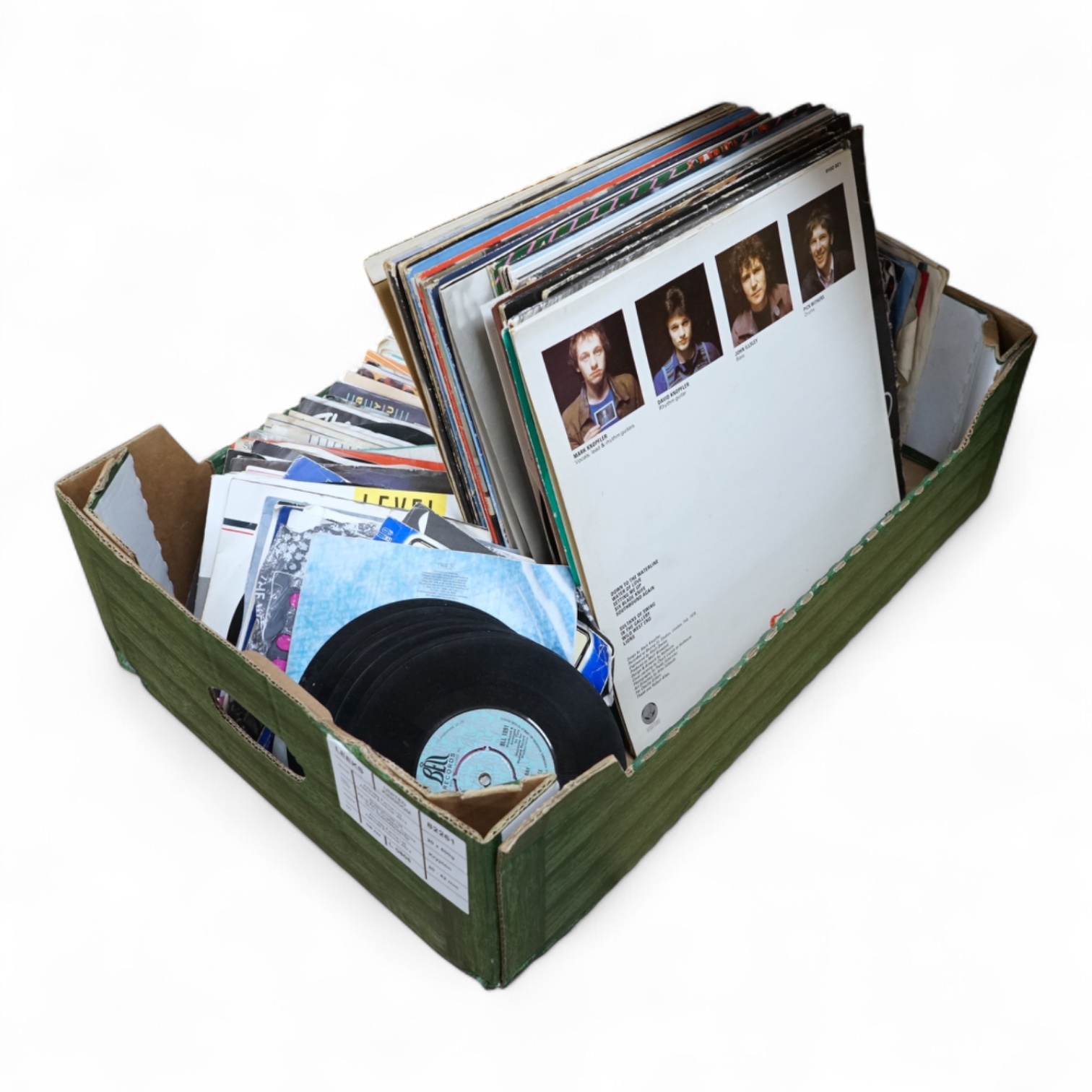 A collection of LP record albums, 12” singles and 7” singles, artists include; Dire Straits, Queen, ELO, Michael Jackson, etc.